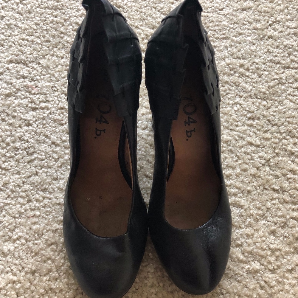 704 b. woman's black leather chanel inspired pumps